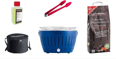 LotusGrill Starter Set - Low Smoke BBQ, USB, Charcoal, Carry Bag - Fire Red