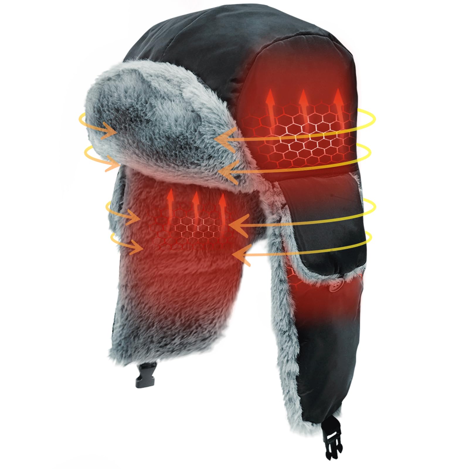 MZQLN Heated Trapper Hat, 24.8 Inch Electric Winter Heated Hat with Rechargeable Battery for Men Women Black