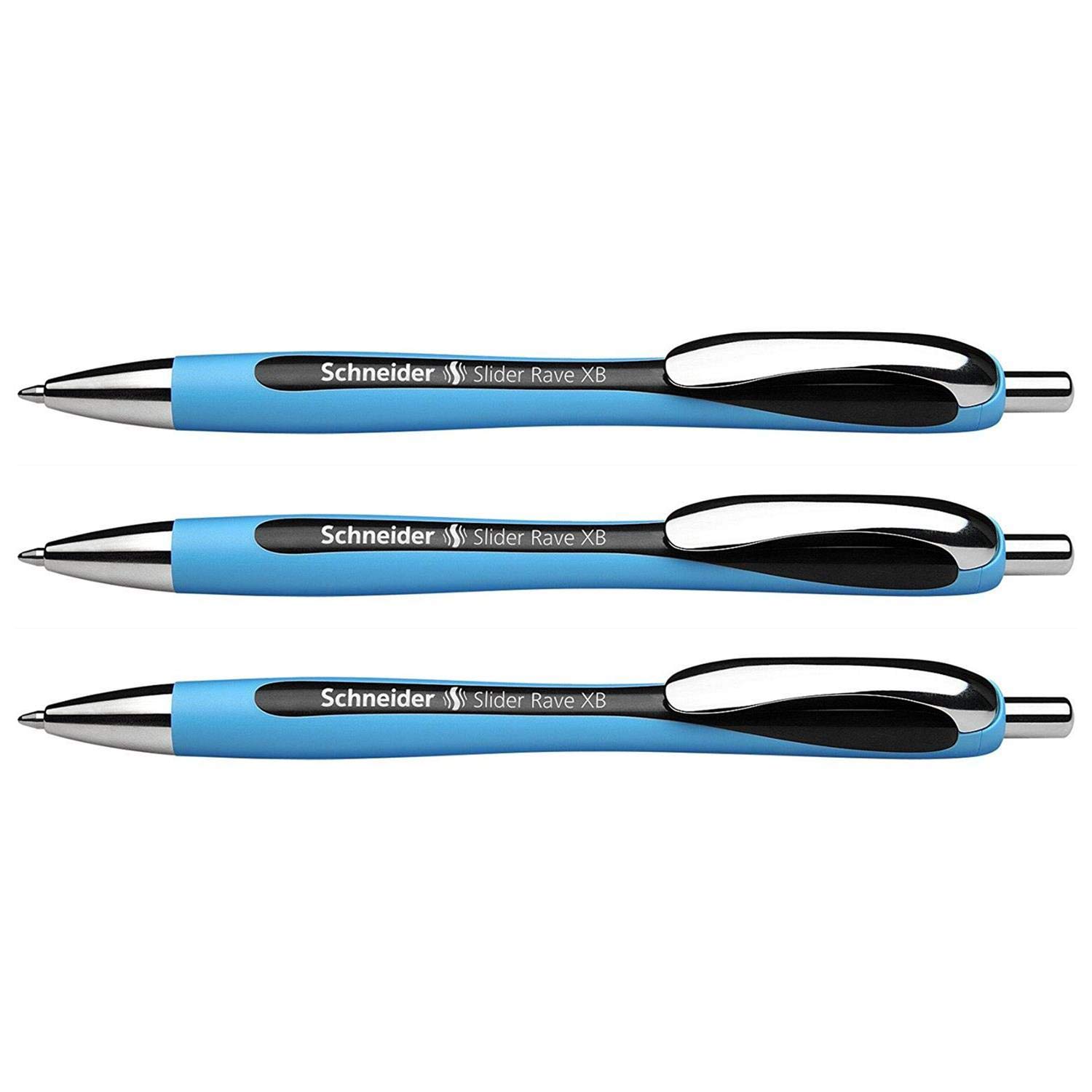 Schneider Slider Rave XB RETRACTABLE Viscoglide Ballpoint Pens Pack of 3 Large Black Paste