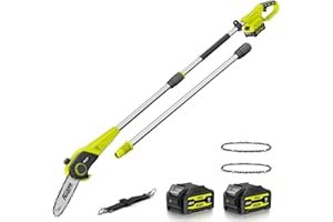 Alloyman 20V Cordless Pole Saw 8-inch, 15 Ft MAX Reach Electric Pole Saw for Tree Trimming, Tree Trimmer for Pruning Branches，with 2 * 4.0Ah Batteries & Charger, 2*Chains
