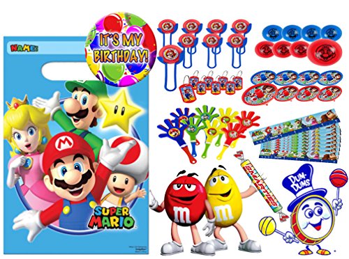 Nintendo Super Mario Brothers "Gamer" (8) Pre-Filled Toy &amp; Candy Party Favor Goodie Bags! Plus Bonus "It's My Birthday" Button!