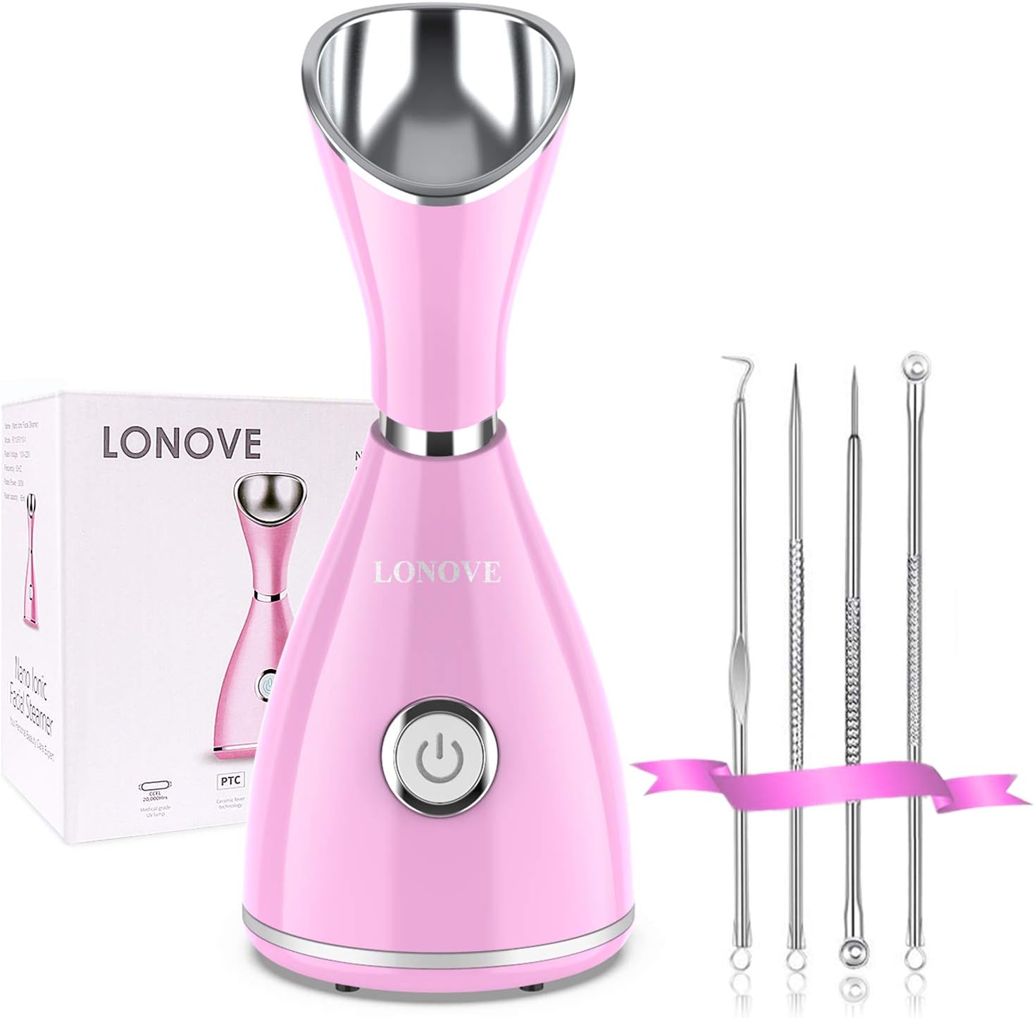 Face Steamer Nano Ionic - Steamer For Facial Nano Ionic Face Steamer for Facial Pores Sauna Spa Sinuses Skin Moisturizing Cleansing, Bonus Stainless Steel Skin Kit and Hair Band…