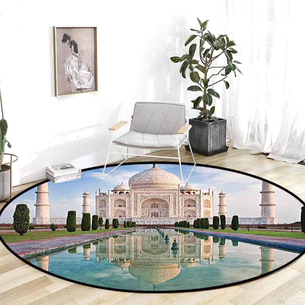 Kitchen Rugs and mats Decor Collection Taj Mahal in Sunrise Light Agra India History Love Story Emperor Landscape Marble Image Ivory Teal Indoor Outdoor Carpet 5'Round
