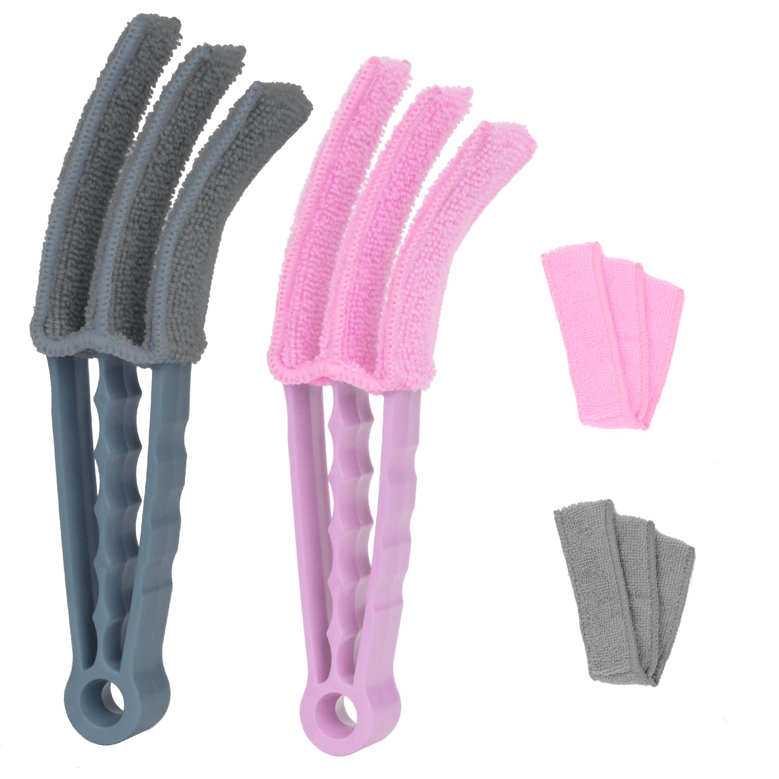 Vicloon Venetian Blind Cleaner, 2pcs Window Blind Cleaner, Brush Cleaner Tool Window Blind Duster With 2 Microfibre Sleeves for Venetian Blinds, Air Conditioner and Car AC Vent (Pink+Grey)