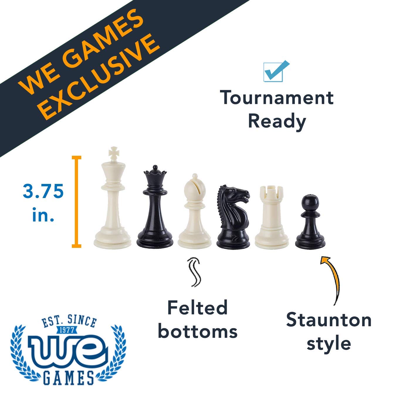 WE Games Best Value Tournament Chess Set Filled Chess Pieces and