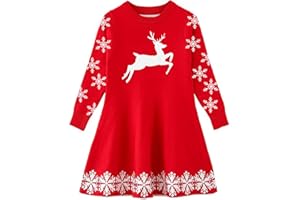 Funnycokid Little Girls Christmas Dress Xmas Gifts Knitted Sweater Dress Long Sleeve 2-11Y