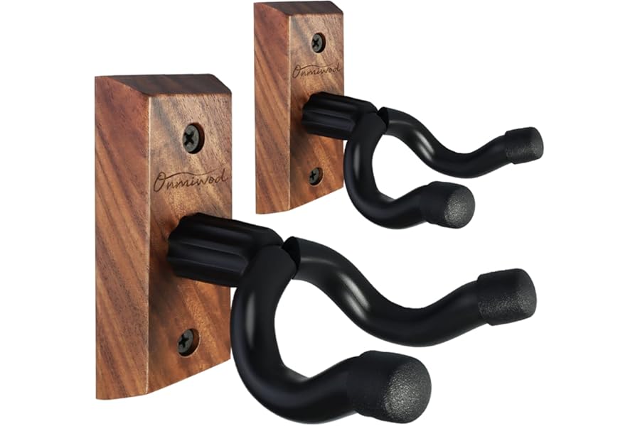 Guitar Wall Mount 2 Pack, Black Walnut Wood Guitar Hanger, U-Shaped Guitar Wall Hanger Mount, Guitar Holder Hook Stand Wall for Acoustic, Electric Guitar, Banjo, Bass, for Guitar Player Men Boy
