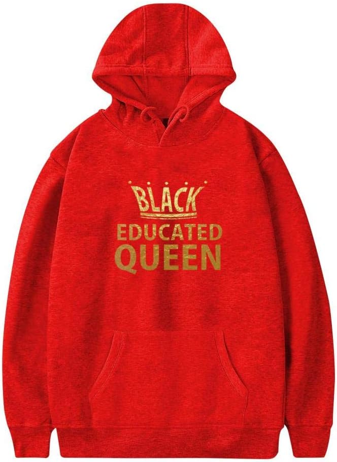 Pasilin Women's Educated Black Queen Hooded Sweatshirt Hoodie Pocket Sport Clothing