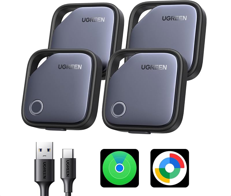 Suporte FineTrack Duo para iOS Find My ou Android Find Hub Smart Finder USB C Carregamento Bluetooth Localizador SmartTag Rastreador de chaves Carteira de bagagem Mochila de bicicleta Mochila (4 peças)