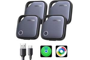 UGREEN FineTrack Duo (iOS or Android) Tracker Tags 4 Pack, 1-Year USB-C Rechargeable Battery Bluetooth Tracker Compatible wit