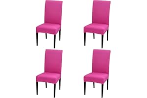DIMATIC 4 Pack Dining Chair Covers, Stretch Spandex Removable Washable Protector Chair Slipcovers for Dining Room Kitchen Hotel (Rosy)