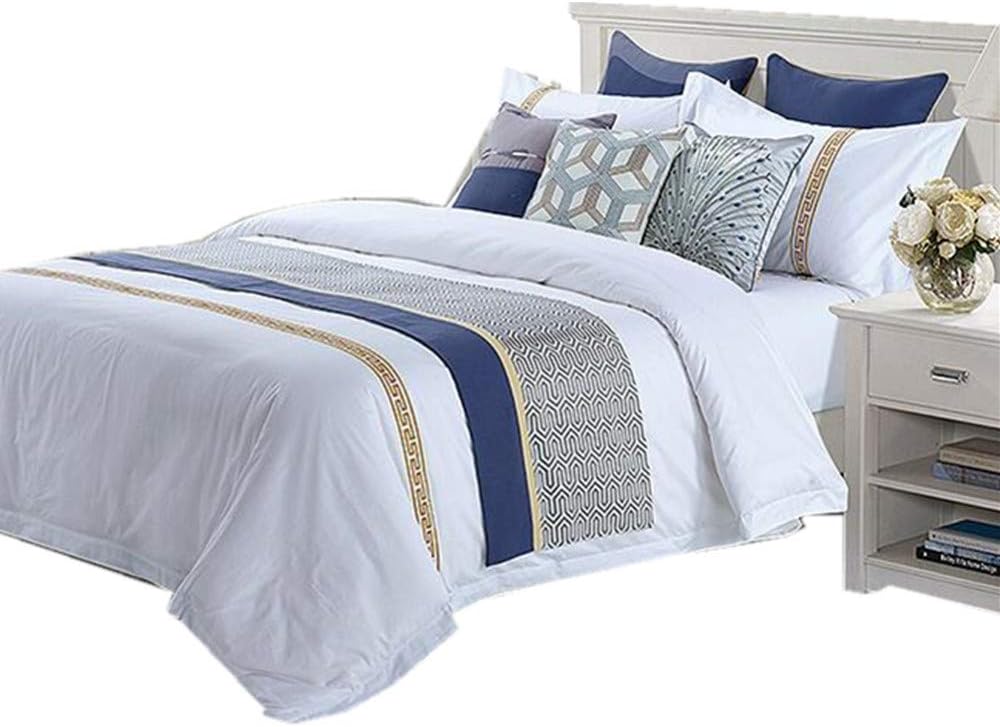 YIH Stripe Bed Runner Scarf and Pillow Set 210cm by 50cm, 3 Piece Luxury Bedding Protection Decoration for Bedroom Hotel