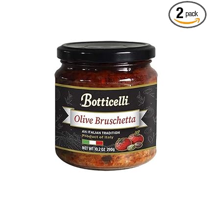 Amazon Com Botticelli Premium Italian Olive Bruschetta Pack Of 2 With Green Black Olives Capers Olive Oil For Bread Topping Authentic Italian Appetizer 10 2oz Grocery Gourmet Food