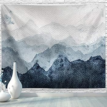 BJYHIYH Extra Large Tapestry Wall Hanging Watercolor Blue Mountain Tapestry Nature Landscape Tapestries for Bedroom Living Room Dorm Decoration(90