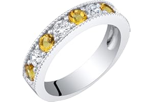 PEORA Sterling Silver 4mm Milgrain Half-Eternity Anniversary Wedding Ring Band for Women, Various Gemstones, Comfort Fit, Sizes 5 to 9