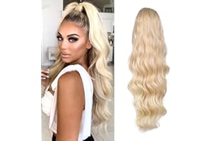KETHBE Drawstring Ponytail 24 inch Long Body Wave Ponytail Hair Extensions Clip in Wavy Pony Tail Synthetic Hairpiece for Women (24-613#)