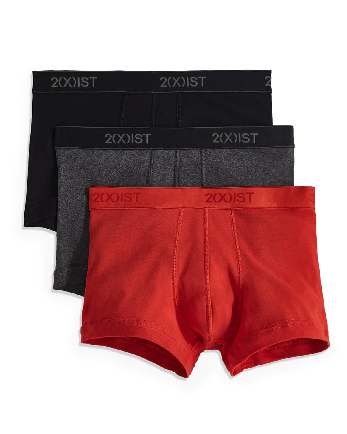 Photo 1 of 2(X)IST mens Essential Cotton No Show Trunk 3-pack Underwear, Black/Charcoal Heather/Poppy Red, Large US