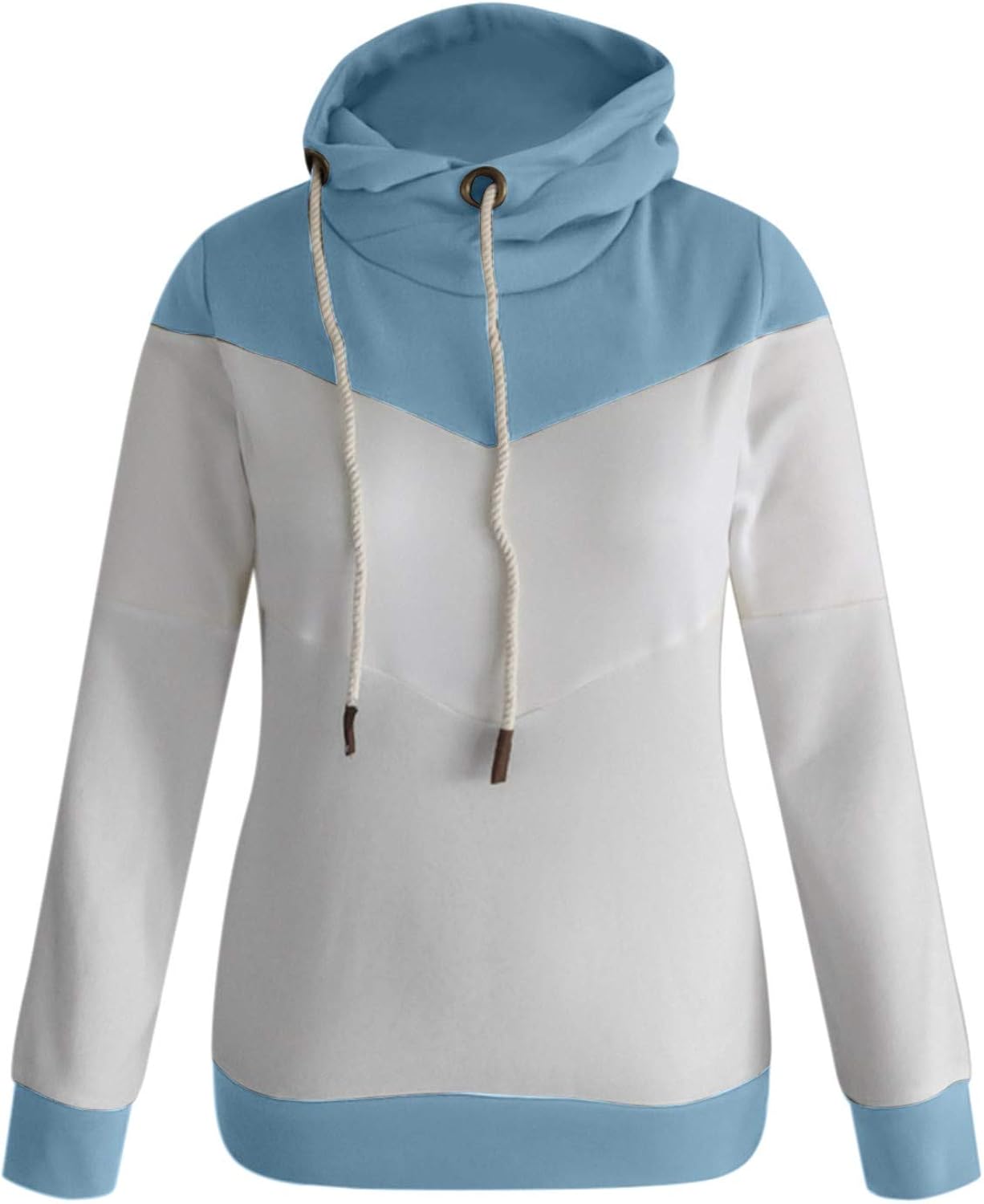 VEKDONE Women Plus Size Cowl Neck Color Block Striped Tunic Sweatshirt Drawstring Loose Hoodie Pullover Casual Tops: Clothing