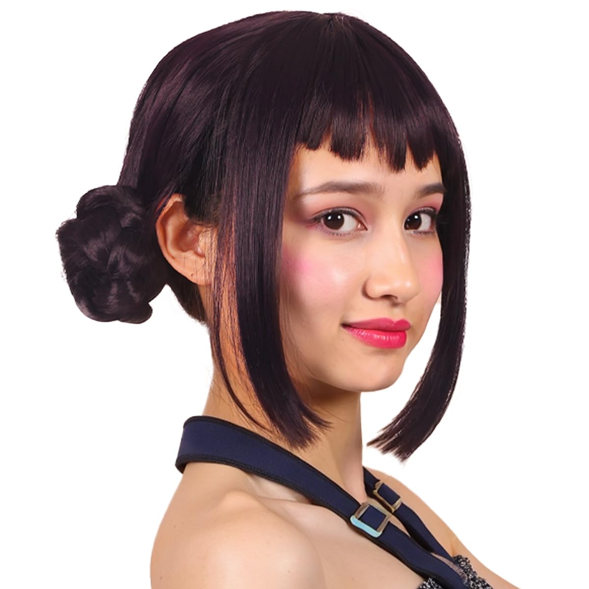 Photo 1 of FantaLook Short Black Purple Cosplay Wig with 2 Buns for Women Halloween Party Costume