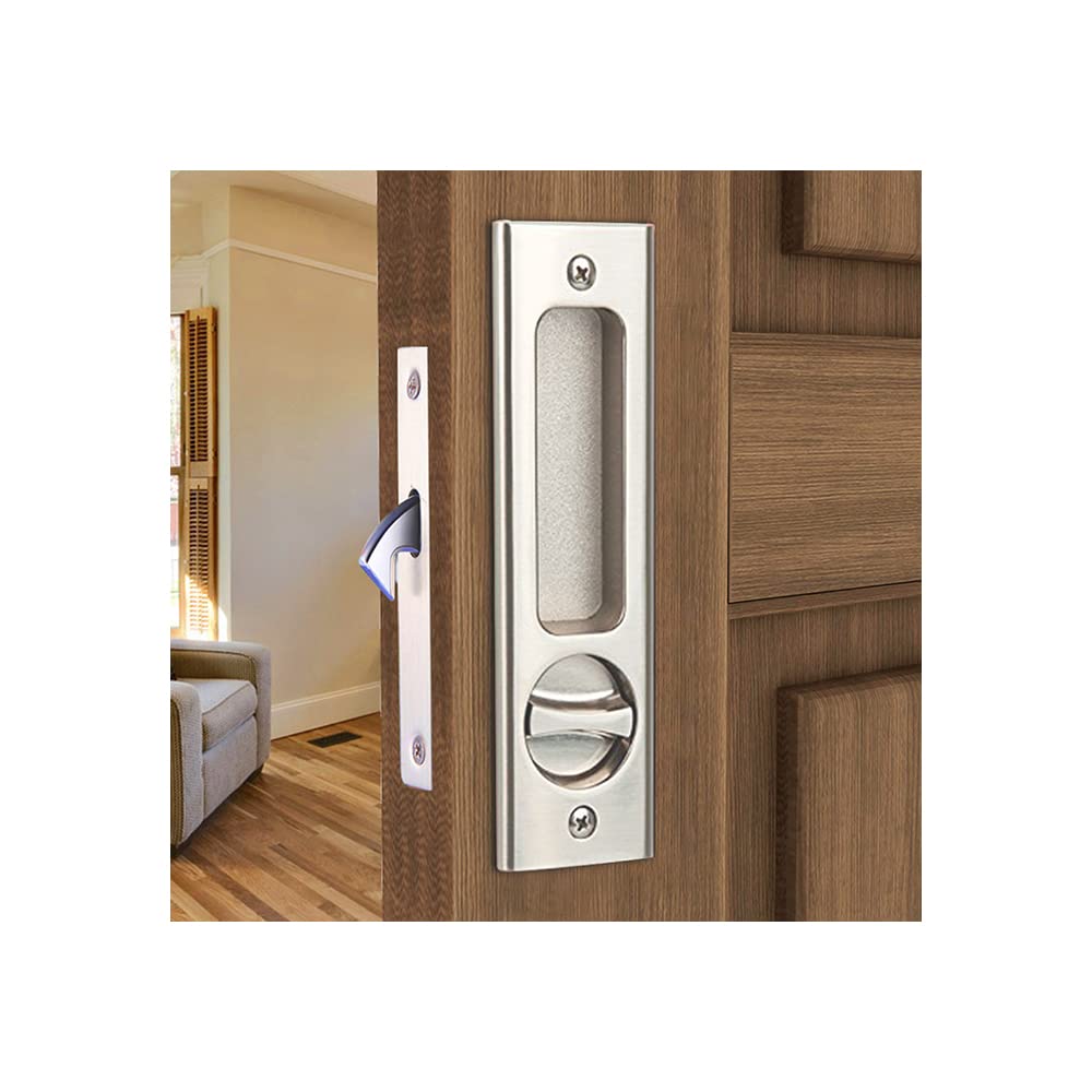 HOCONNIE Pocket Door Handle with Key Sliding Door Lock Keyed Pocket Door Lock Invisible Recessed Door Handle 160mm Silver