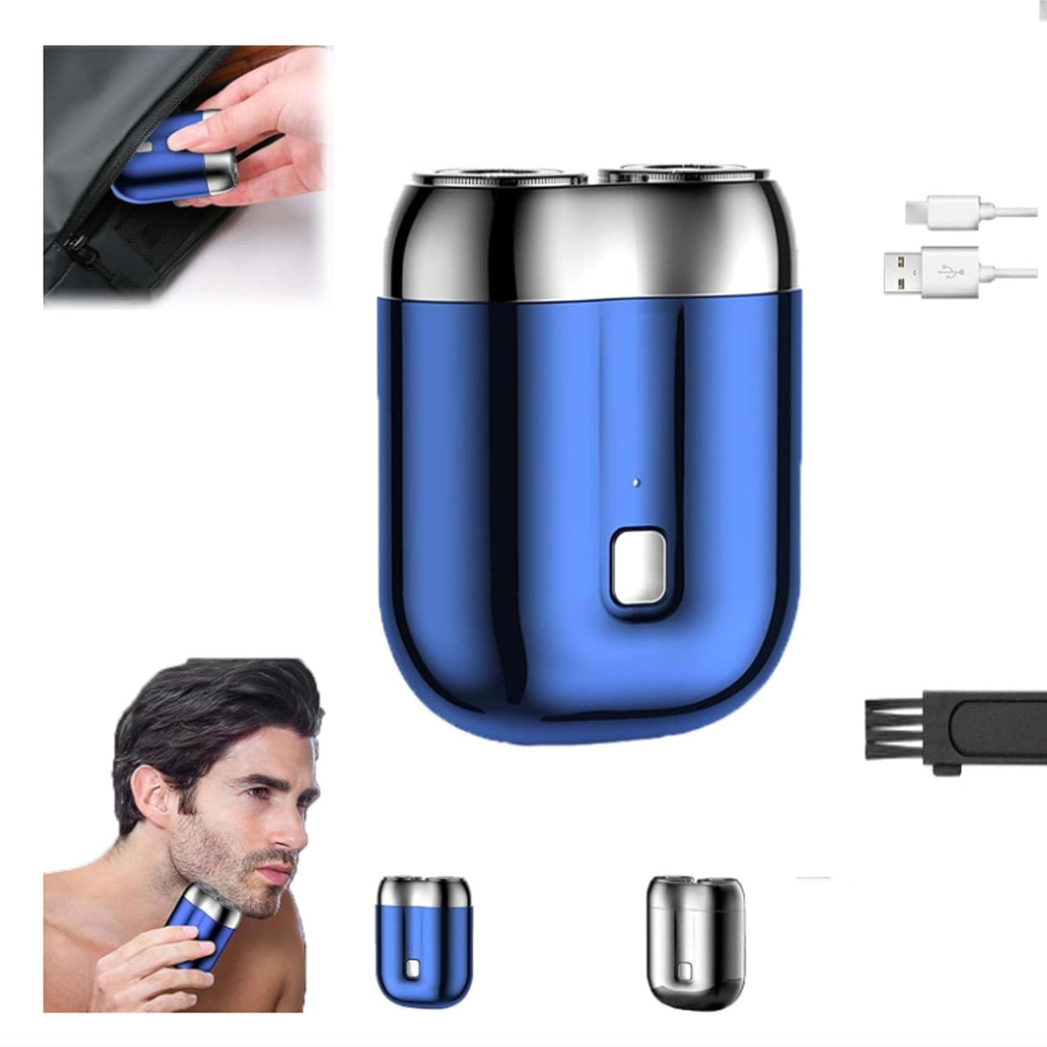 Photo 1 of 2025 New Model Mini Dual-Head Electric Shaver, Electric Mini Portable Razor, Pocket Size Washable Double Head Razor, Rechargeable Waterproof Compact Electric Shaver for Home, Car, Travel (Blue)