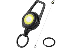 FLRONGSUN Retractable Keychain Condenser Flashlight 300 Lumens Rechargeable 4 Working Modes with Key Ring and Quick Assembly Ring 30 Inch Dyneema Cord for Work Light,Fishing, Camping, Hiking,Emergency (Black)