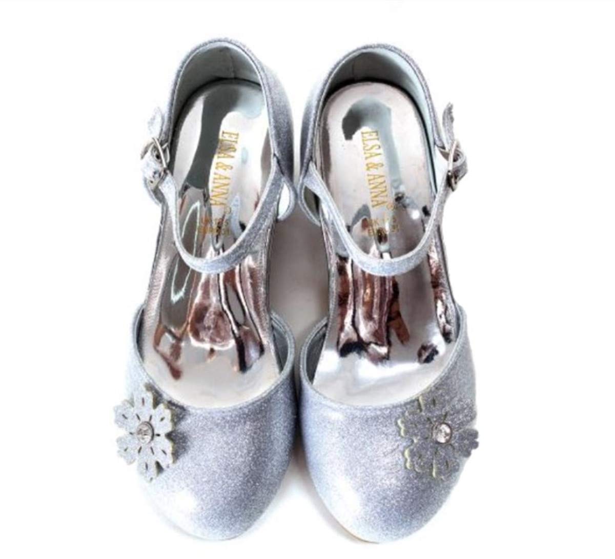 ELSA & ANNA Girls Snow Queen Princess Fancy Dress Up Party Shoes - 3cm Heel - Elsa Dress Up Shoes for Parties & Birthdays, Cosplay - Girls High Heels​​ (SHOES2) (Silver, 10 Child UK)