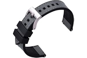 PTFULUOS Premium Upgrades Soft Hybrid (Fkm/Fpm Rubber and Sailcloth) Watch Bands for Men,20mm 22mm Waterproof Quick Release Replacement Watch Straps,Silver/Black/Gold/Rose Gold Brushed Buckle
