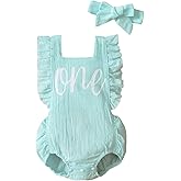 Shalofer Baby Girl First Birthday Outfit 1st Birthday Bodysuit with Headband