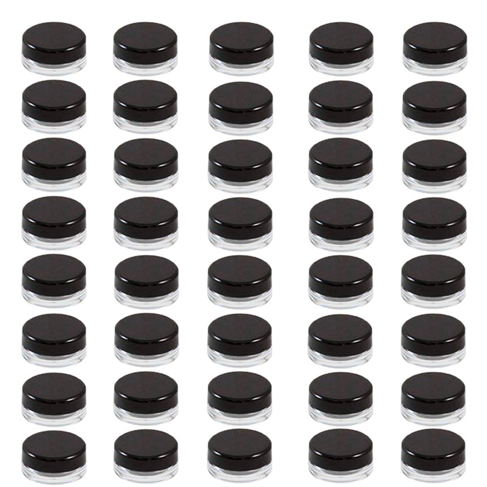 Ainkou 40pcs 5ml Small Clear Round Travel Sample Jar Pots Leak Proof Mini Storage Tiny 5 Gram Bottle Empty Small Creams Make-up Sample Cosmetic Containers Jars for Lip Balms Scrubs - Black