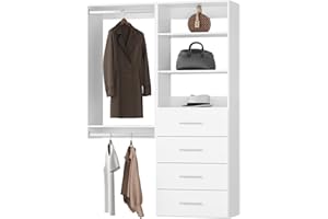 MODCART Modular Closet System, 40" Wide Closet Organizer System with Tower and Drawers, Wood Tower Closet Storage for Walk In Closets, Wall Mounted Wardrobe Organizer Kit System, Bedroom, White