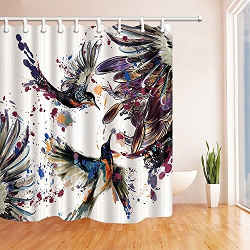 HiSoho Hummingbirds Decorations Watercolor Lily Flowers Birds Shower Curtain 71X71 inches Mildew Resistant Polyester Fabric Bath Fantastic Decorations Bath Curtain Hooks included