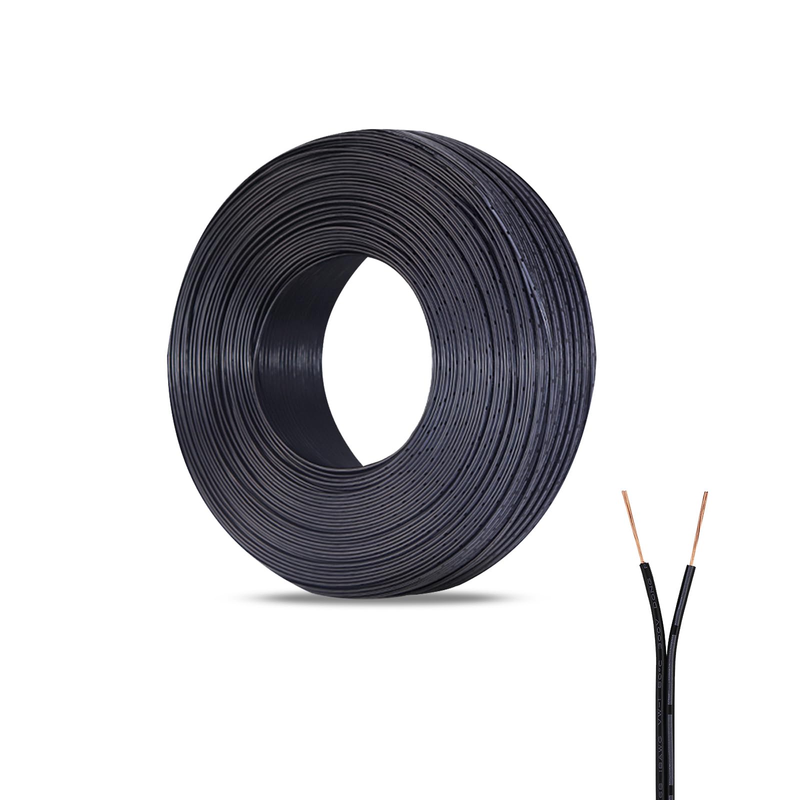 ZoZoMaiy 2 Core Electrical Wire PVC 10M Flexible Copper Wire 22 AWG Parallel Wire Soft Electrical Cable Black Diameter 1,8 * 3,6mm for LED Strip Light