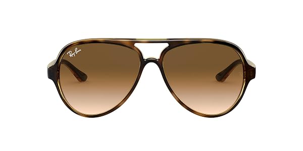 RAY-BAN UNISEX RB4125 CATS 5000 AVIATOR SUNGLASSES, LIGHT HAVANA/CLEAR GRADIENT BROWN, 59 MM