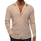 Hi-Tie Men's 4 Way Stretch Dress Shirts Long Sleeve Button Down Wrinkle Free Casual Formal Dress Shirt for Men