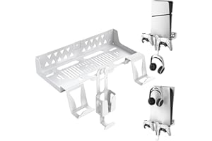 LUCKIT PS5 Pro Wall Mount Kit, Compatible with PS5/PS5 Slim Disc & Digital Version, Wall Mount Stand for Playstation 5 Accessories with 2 Controller Holder & Headphone Hanger & Remote Control Bracket