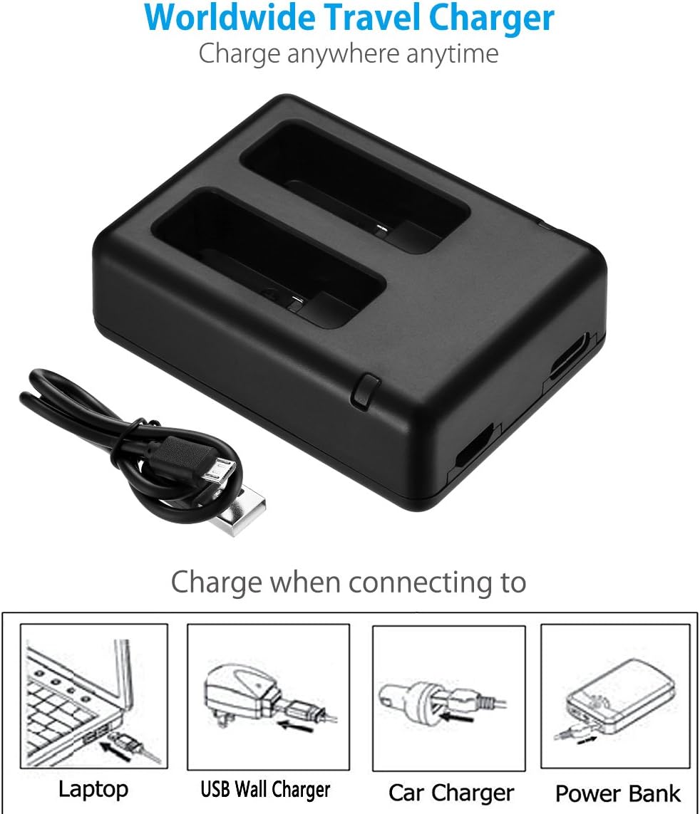 Powerextra Dual Battery Charger with Micro USB Cable for GoPro HERO8 Black GoPro HERO7 Black GoPro HERO6 Black GoPro HERO5, HERO5 Black GoPro Hero 2018 : Electronics