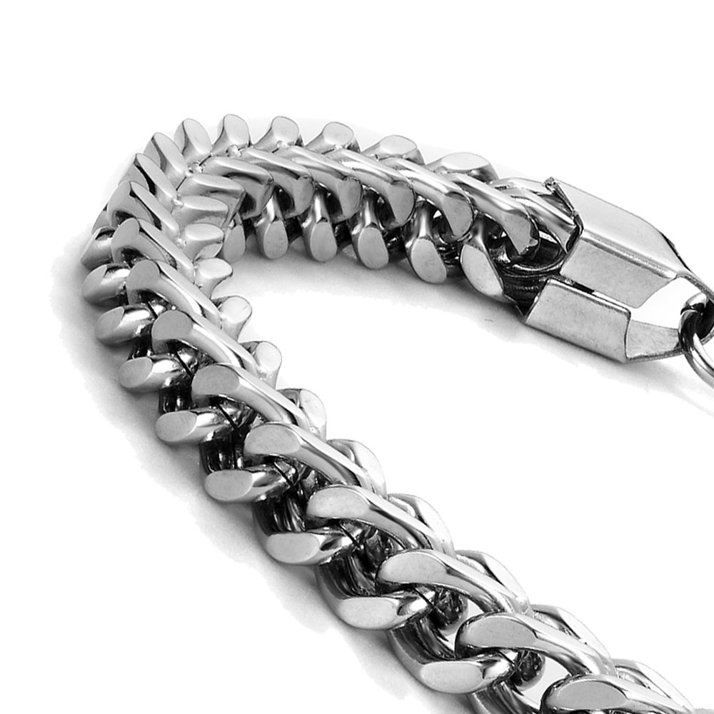 URBAN JEWELRY Silver Tone 316L Stainless Steel Gourmet Link Bracelet for Men