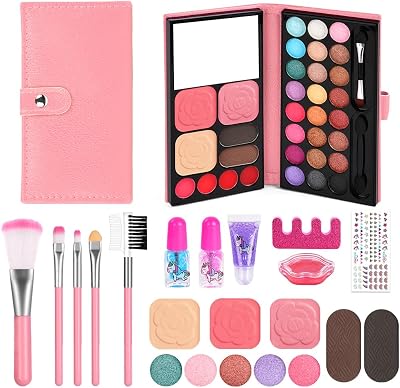Aomig 12Pcs Kids Makeup Set Pink Palette Non-Toxic Washable Gift