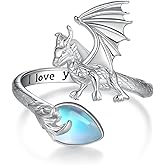 Peireara Dragon Ring for Women 925 Sterling Silver Dragon Rings Moonstone Dragon Ring Dragon Jewelry Dragon Gifts for Women