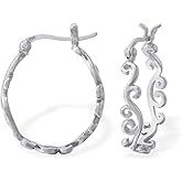 Boma Jewelry Sterling Silver Filigree Snap Down Closure Hoop Earrings