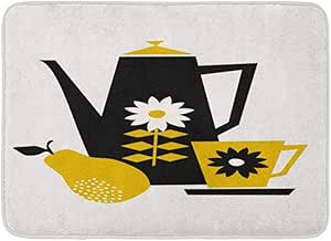 Alfombrilla para Puerta Mediados de Siglo Taza de café y Pera en Crema