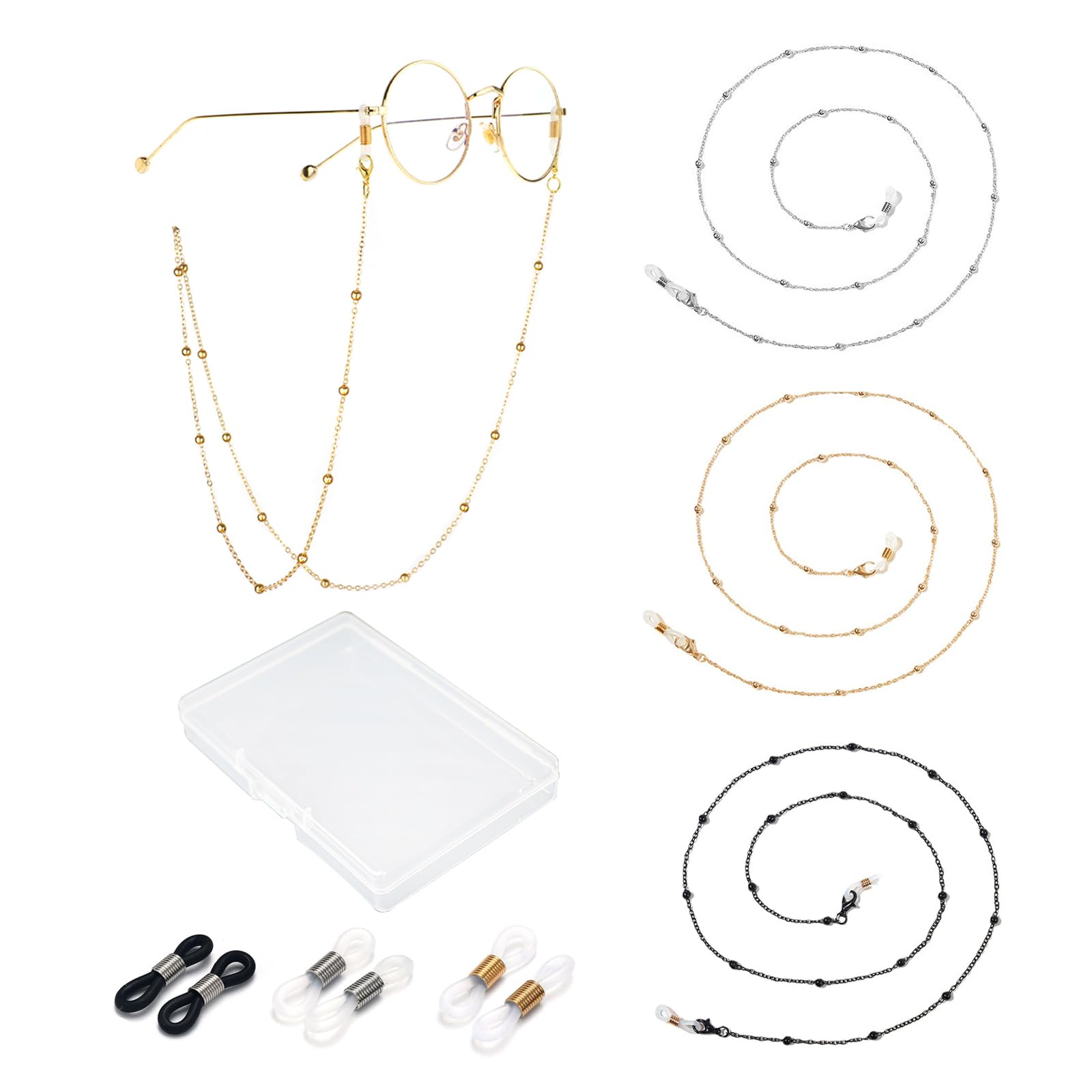 Photo 1 of Lapanjuor 3 PCS Eyeglass Chain for Women Stylish,Stainless Steel Glasses Strap for Men Women,Eye Glasses Holders Around Neck (Bead Chain)