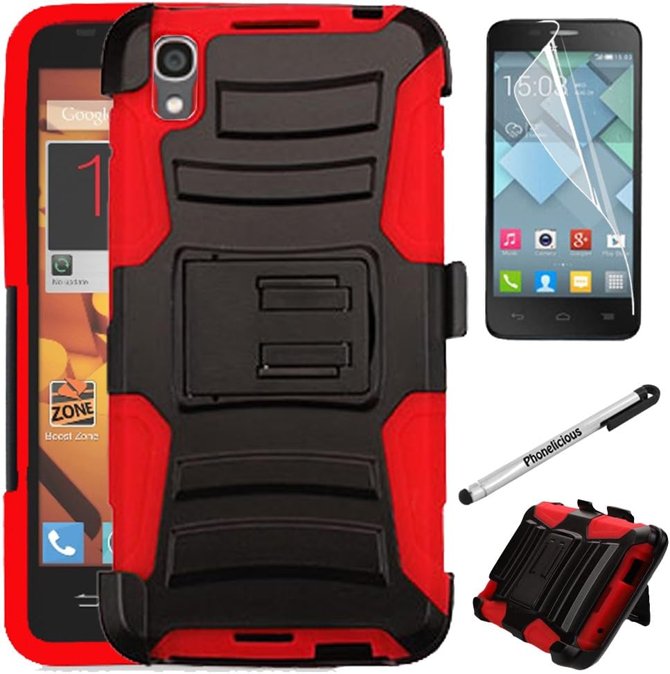 BLACKBERRY DTEK50 Case, Phonelicious (Tm) BLACKBERRY DTEK50 Xtreme [Heavy Duty] Hybrid Dual Layer Kickstand Belt [Holster Clip] Combo Rugged Tuff+ Screen Protector & Stylus (RED XC)