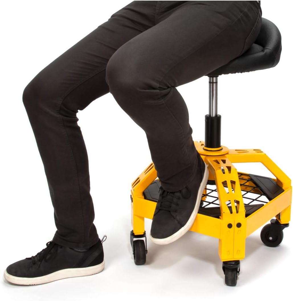 Dewalt Padded, Rolling Shop/Garage Stool, 360-degree Swivel Seat, Durable Steel Frame, Adjustable: Automotive