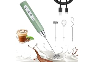 Nahida Granite Green Milk Frother Wand for Coffee, Frother Handheld Rechargeable Electric Whisk with 3 Heads 3 Speeds Drink Mixer Coffee Frother Foam Maker For Latte, Cappuccino, Hot Chocolate, Egg