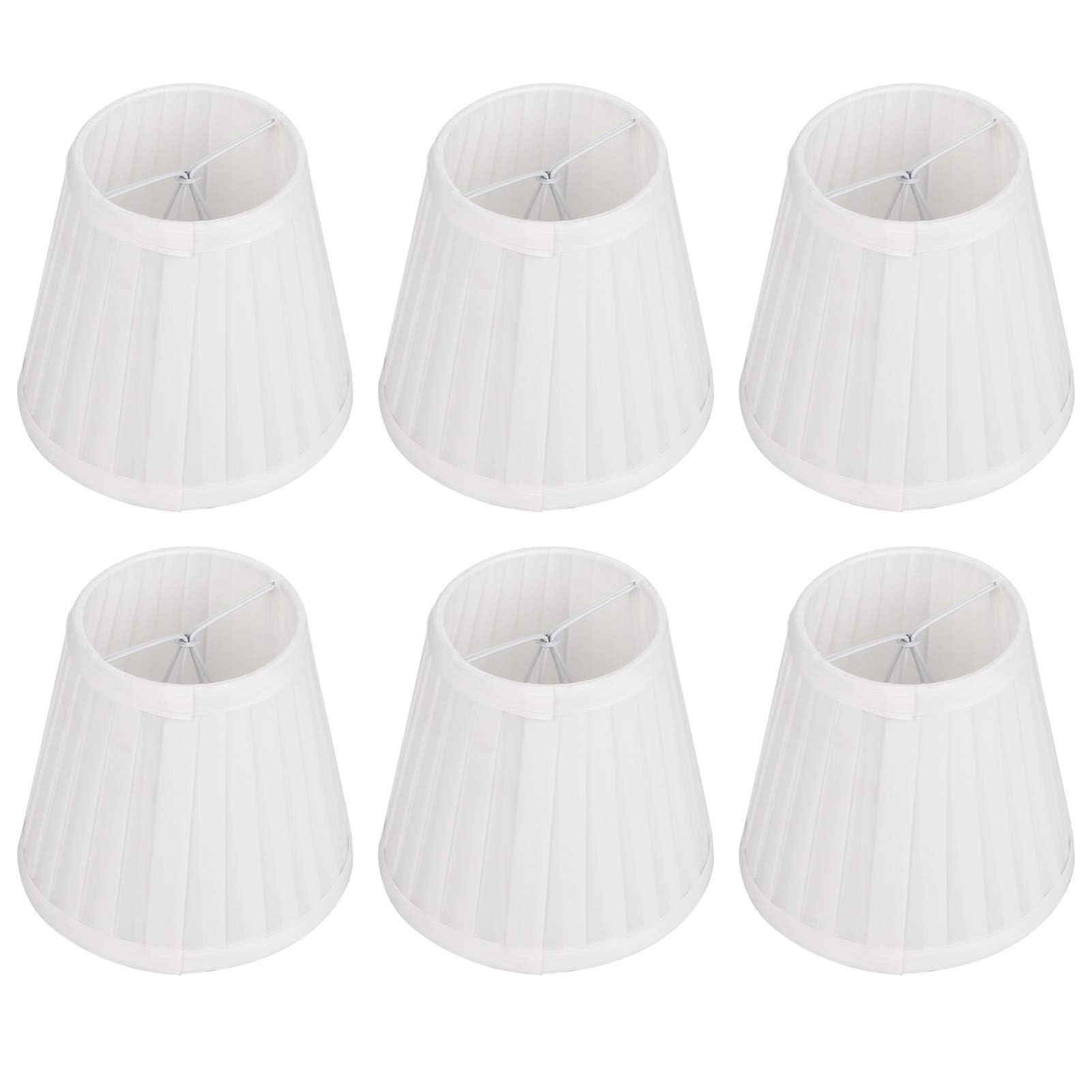 Gsycle 6Pcs Chandelier Lamp Shades, Clip-on Fitter Small Lamp Shades for Table Lamps Fabric White Lampshade Replacement for Bedside Lamp, Wall Sconces, Spider Fitter, 3.5x5x5.5inch
