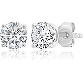 MAX + STONE Plated Sterling Silver Cubic Zirconia Stud Earrings (Round & Princess)