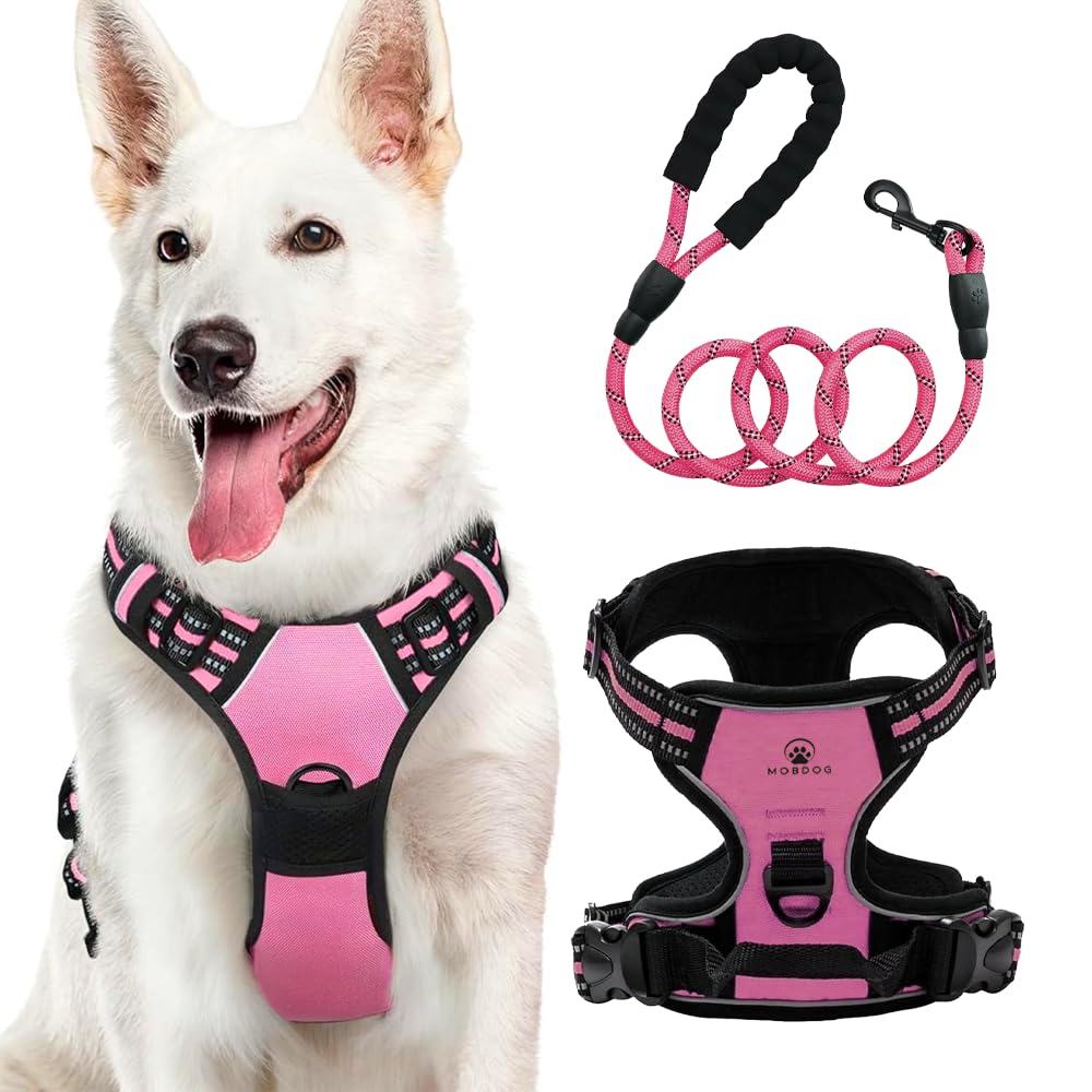 MobDog Puppy Harness and Lead Set – No Pull Dog Harness with 5FT Leash – Reflective Vest with Comfortable Padding for Medium, Small, Large Dogs