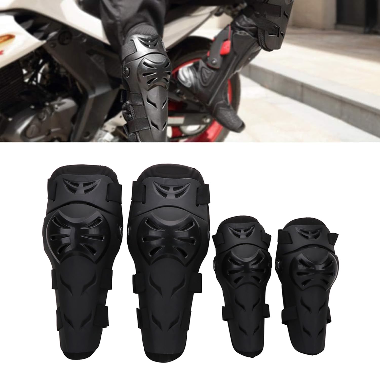 Motorcycle Knee Shin Guards & Elbow Pads Set - 4 Pcs Adjustable Knee Elbow Pads Armor Motorcycle Protective Gear For Motocross Racing Cycling(Black)